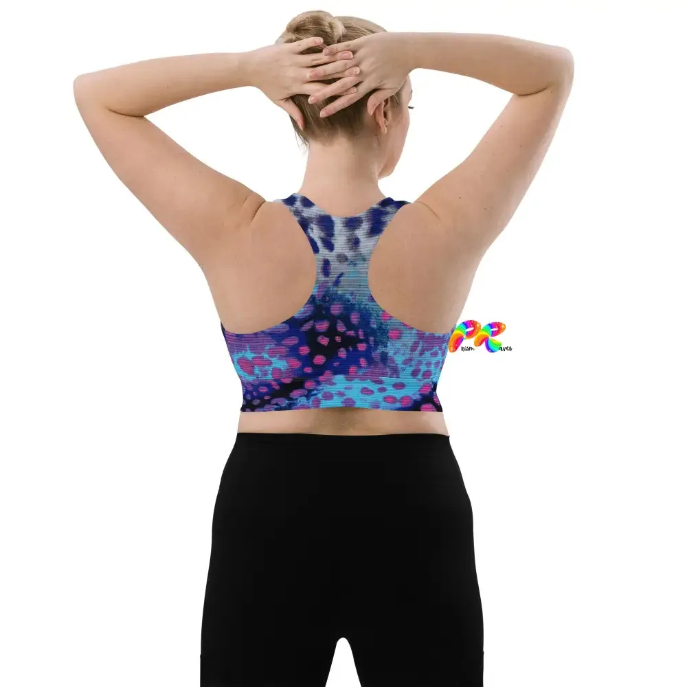 Blue Leopard Longline Sports Bra