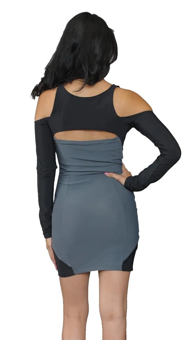 Boulee Shay Long Sleeve Dress in Grey/ Black