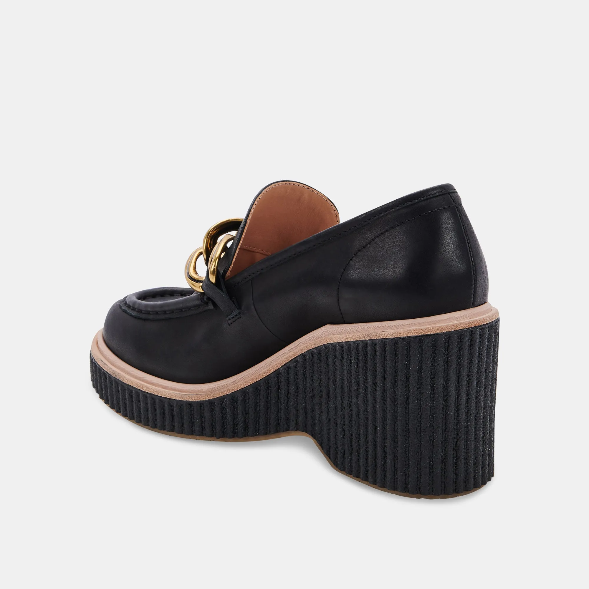 BRENAN WEDGES BLACK LEATHER - re:vita