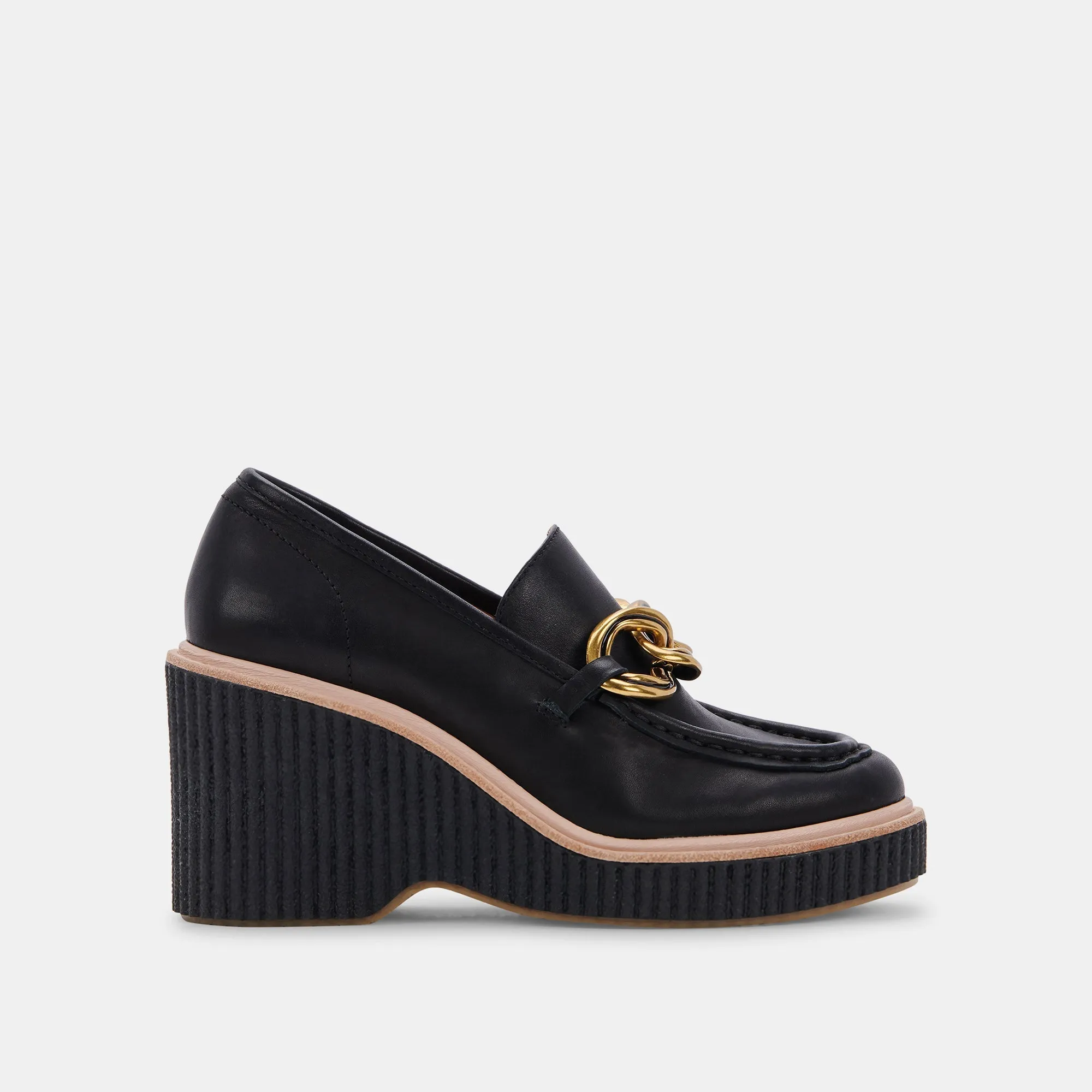 BRENAN WEDGES BLACK LEATHER - re:vita