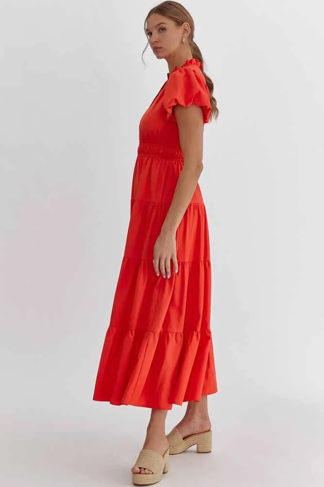 Bubble Midi Dress in Red by Entro