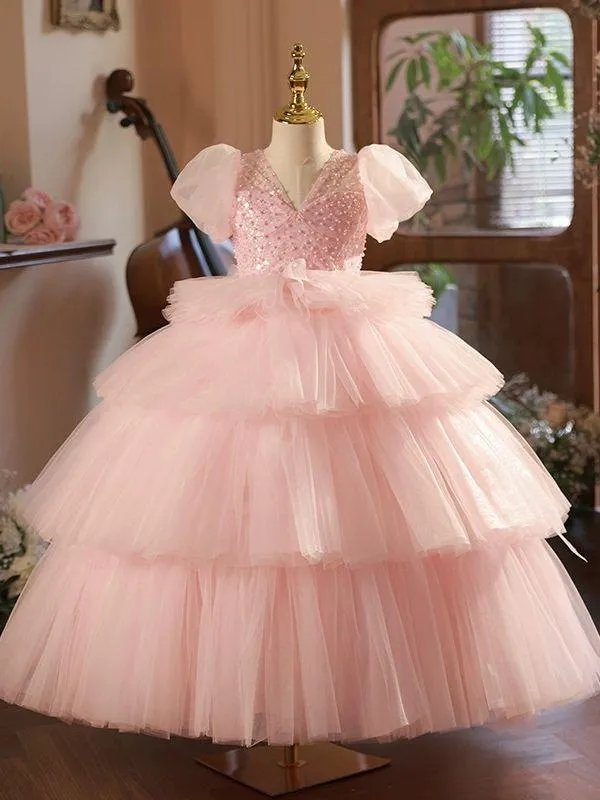 Cake tutu Flower dress for girls Birthday party Sequin for girl princess dress