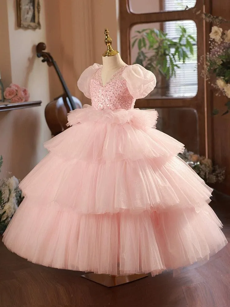 Cake tutu Flower dress for girls Birthday party Sequin for girl princess dress