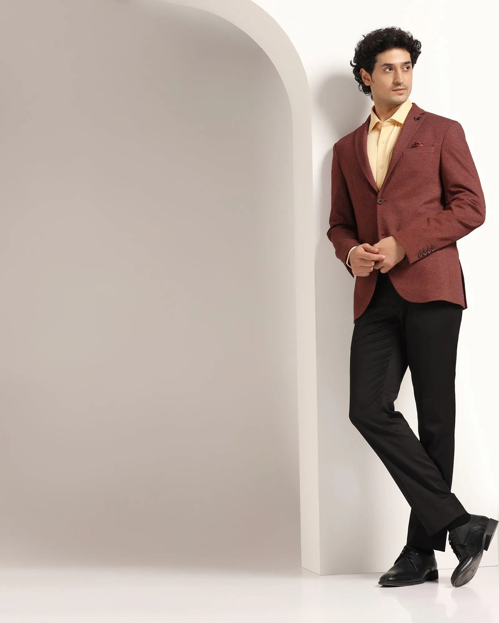 Casual Wine Textured Blazer - Lupin