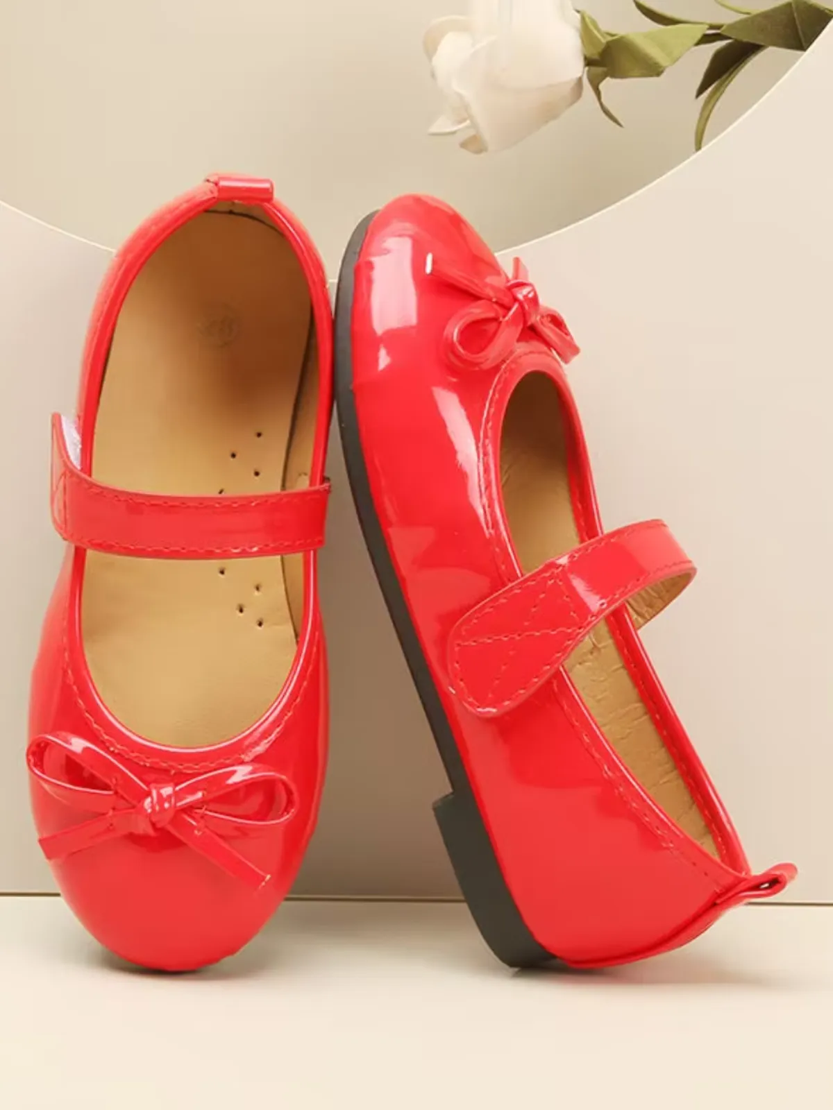 Cherry Red Patent Bow Mary Jane Flats Shoes By Liv and Mia