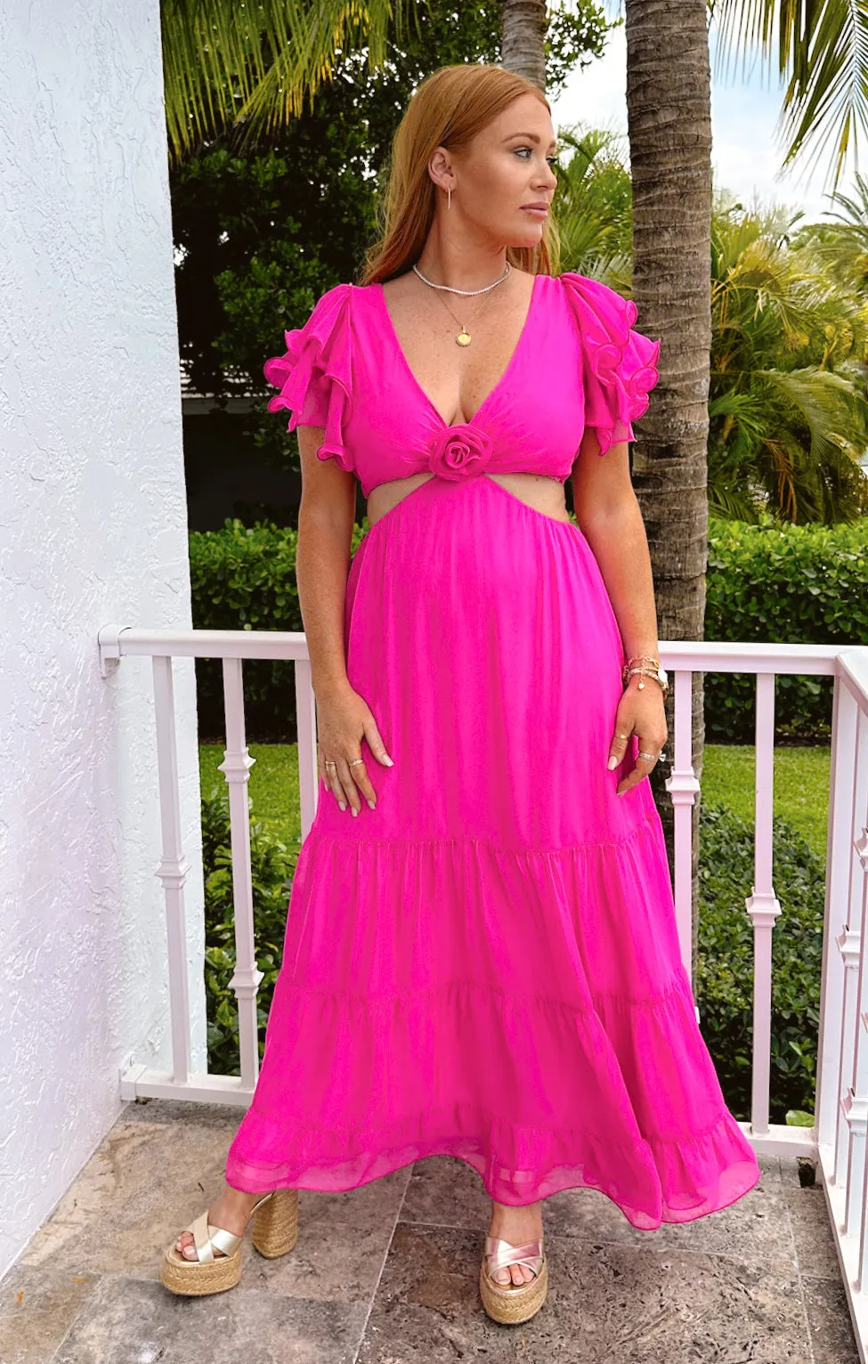 Christine Maxi Dress ~ Shocking Pink Chiffon