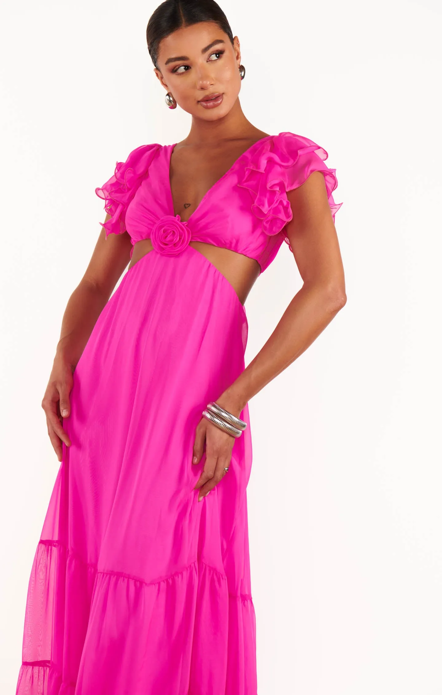 Christine Maxi Dress ~ Shocking Pink Chiffon