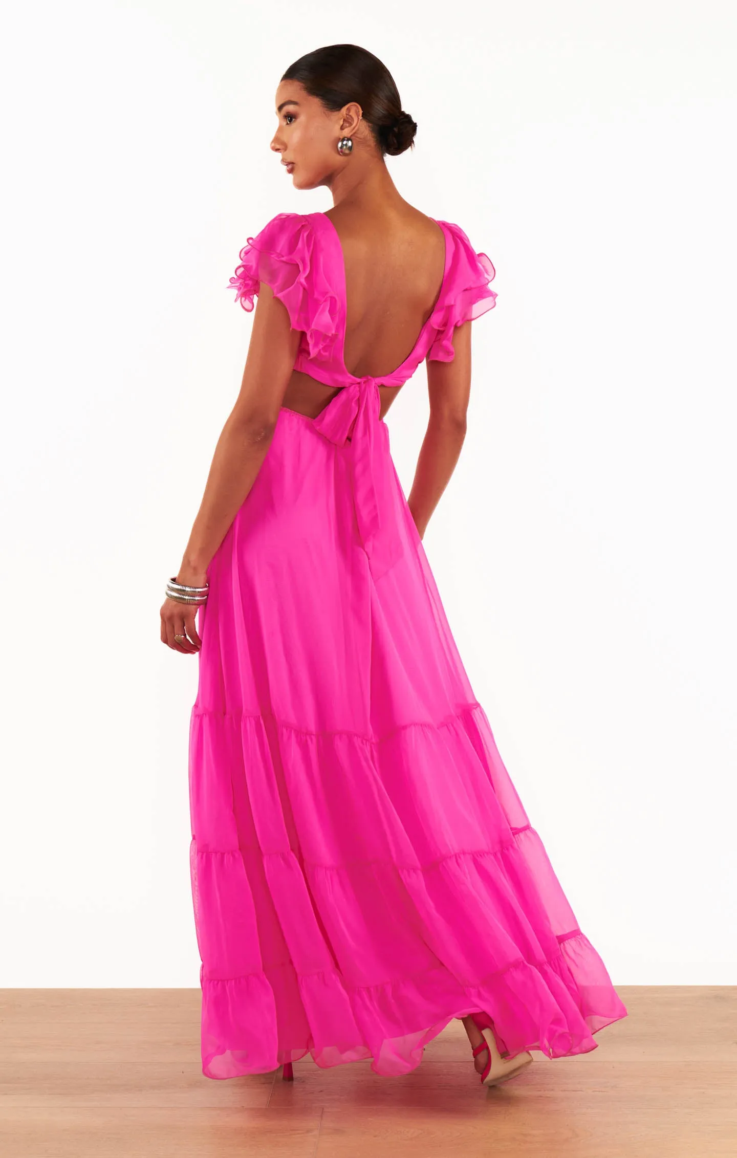 Christine Maxi Dress ~ Shocking Pink Chiffon