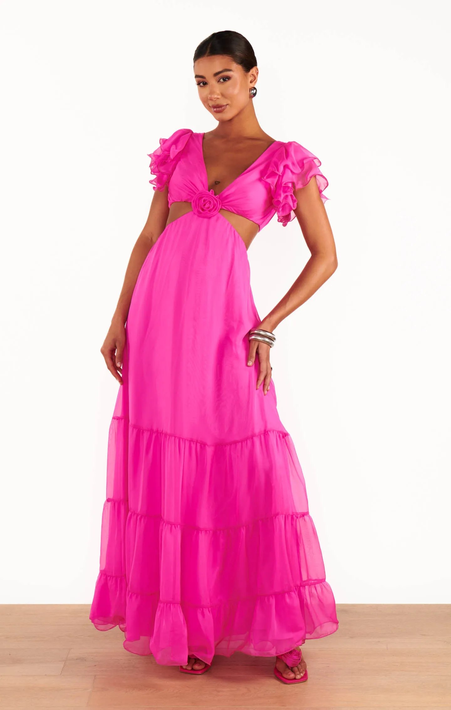 Christine Maxi Dress ~ Shocking Pink Chiffon