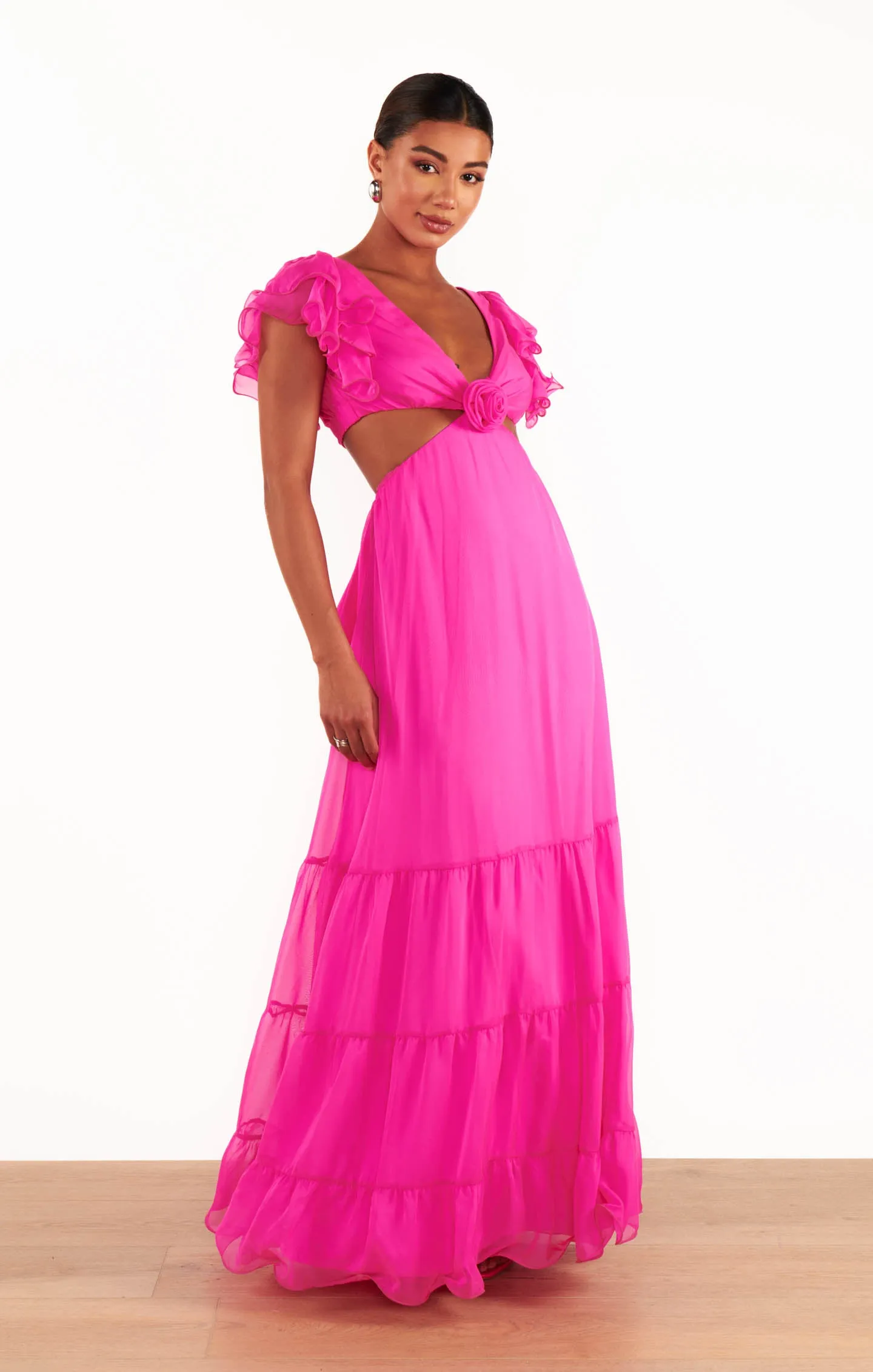 Christine Maxi Dress ~ Shocking Pink Chiffon