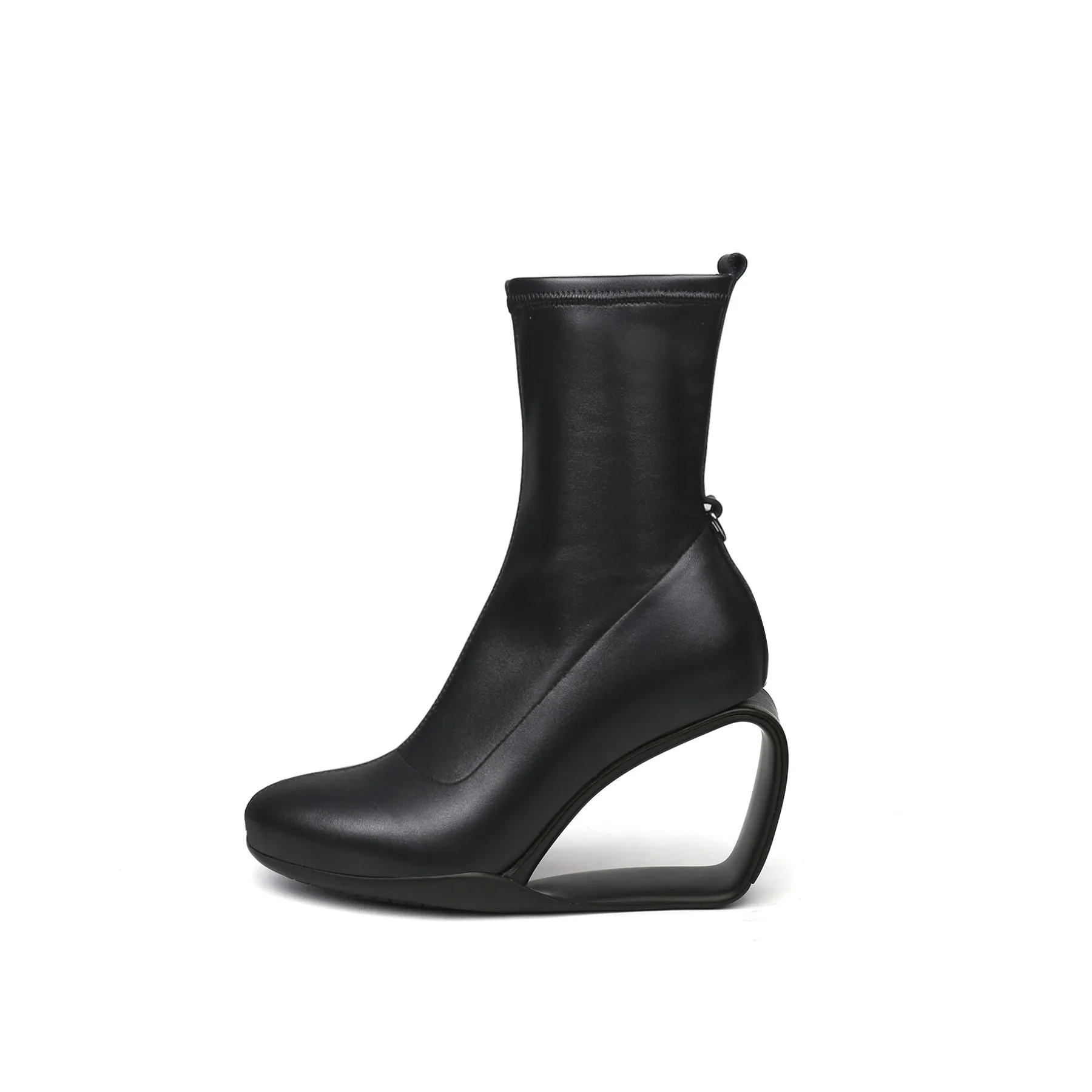 Classic Black Leather Wedge Boots