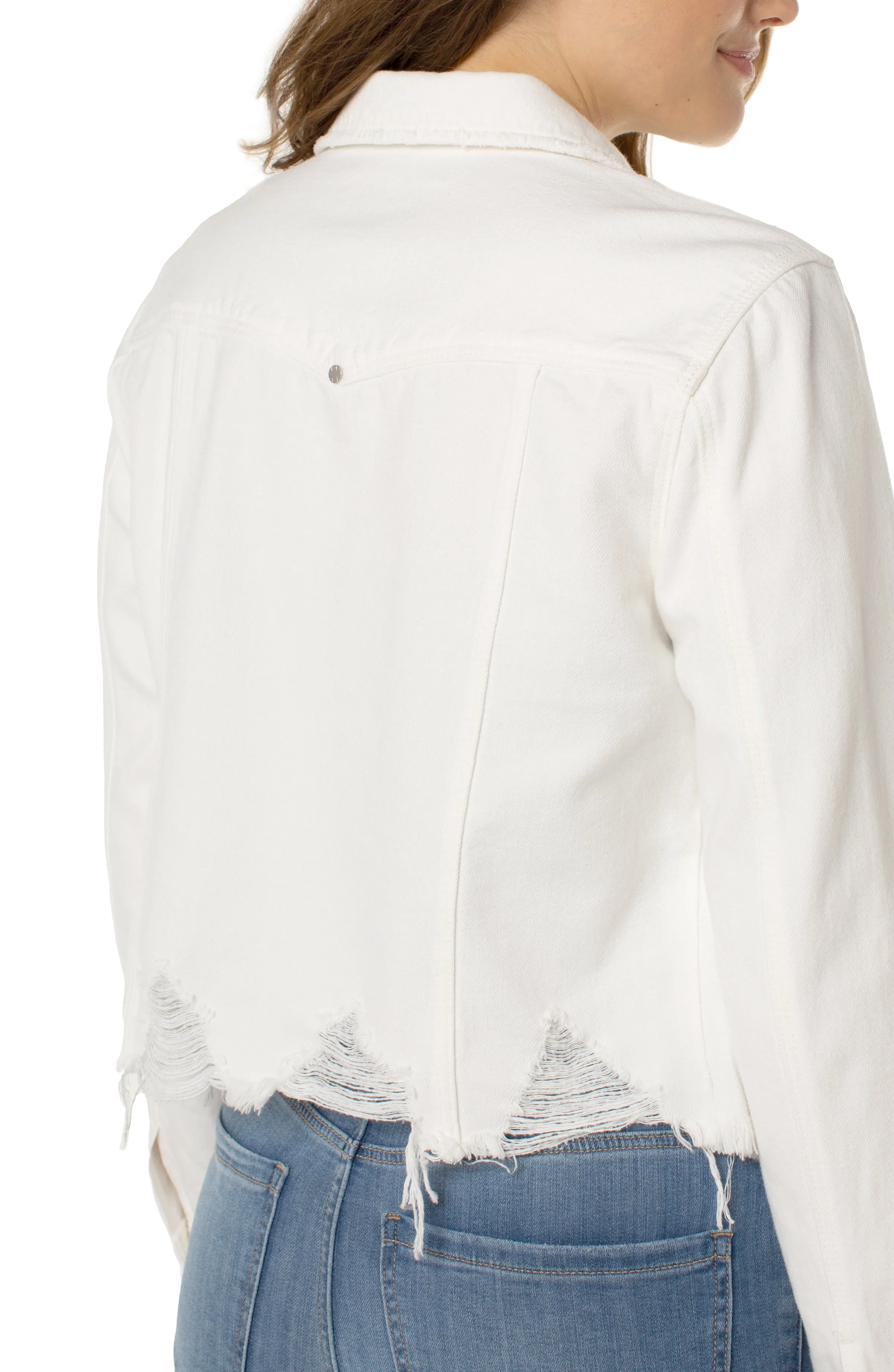 CLASSIC ECO DENIM JACKET WITH SHREDDED HEM