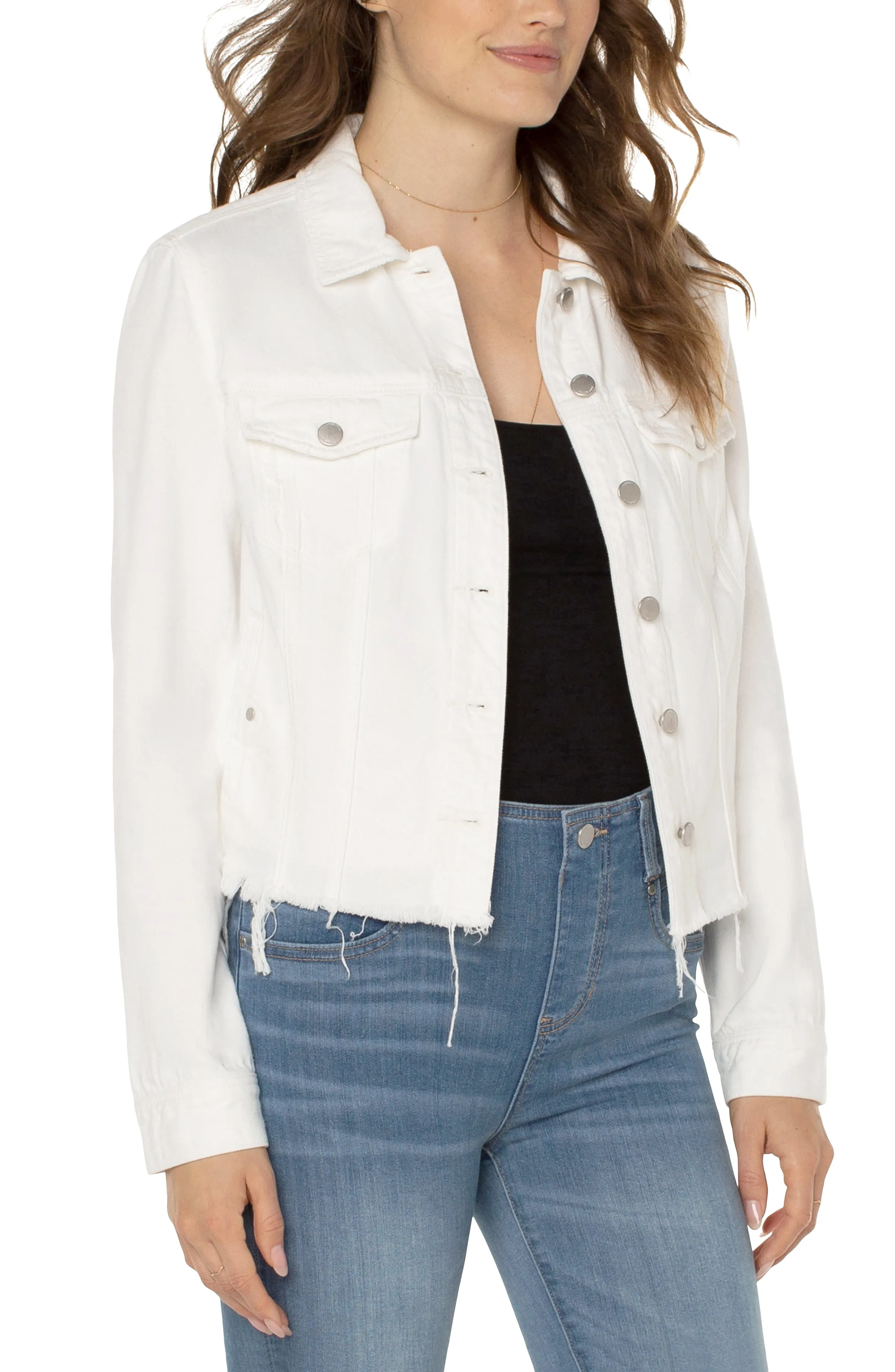 CLASSIC ECO DENIM JACKET WITH SHREDDED HEM