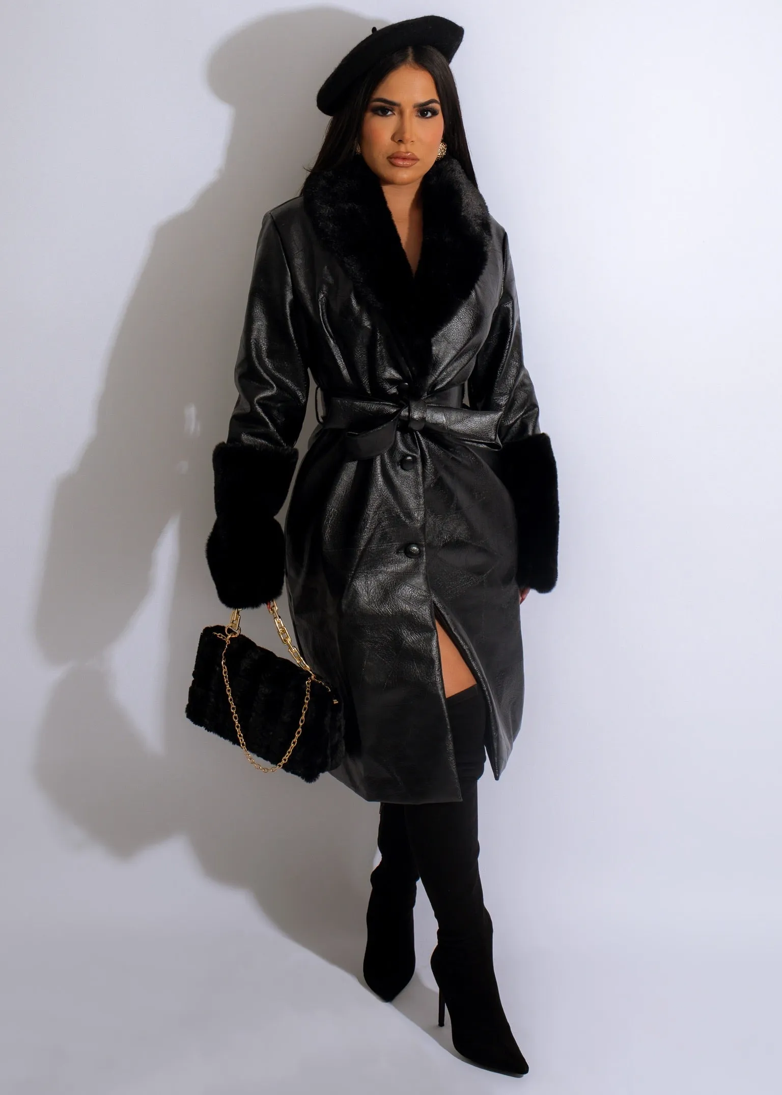 Classic Roar Leather Coat Black