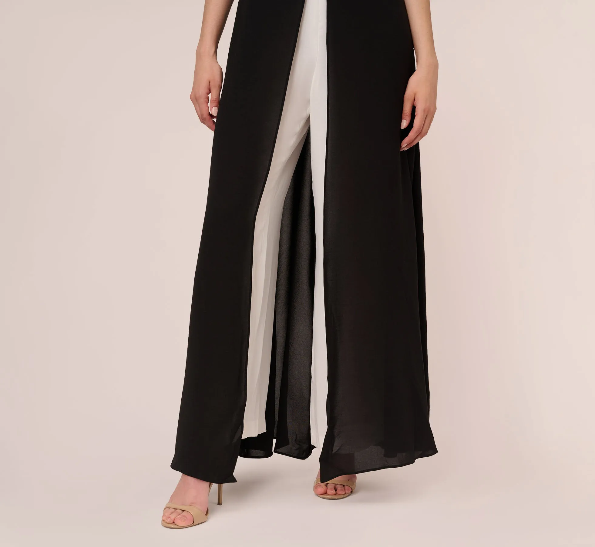 Colorblock Jumpsuit With Skirt Overlay In Black Ivory