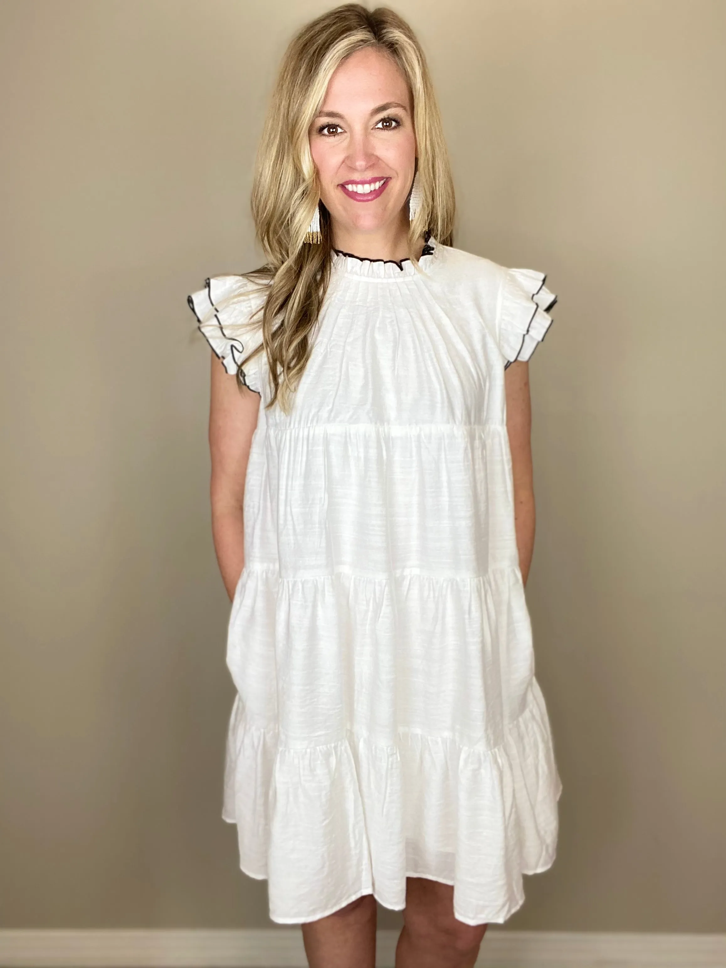 Contrast Stitch White Dress