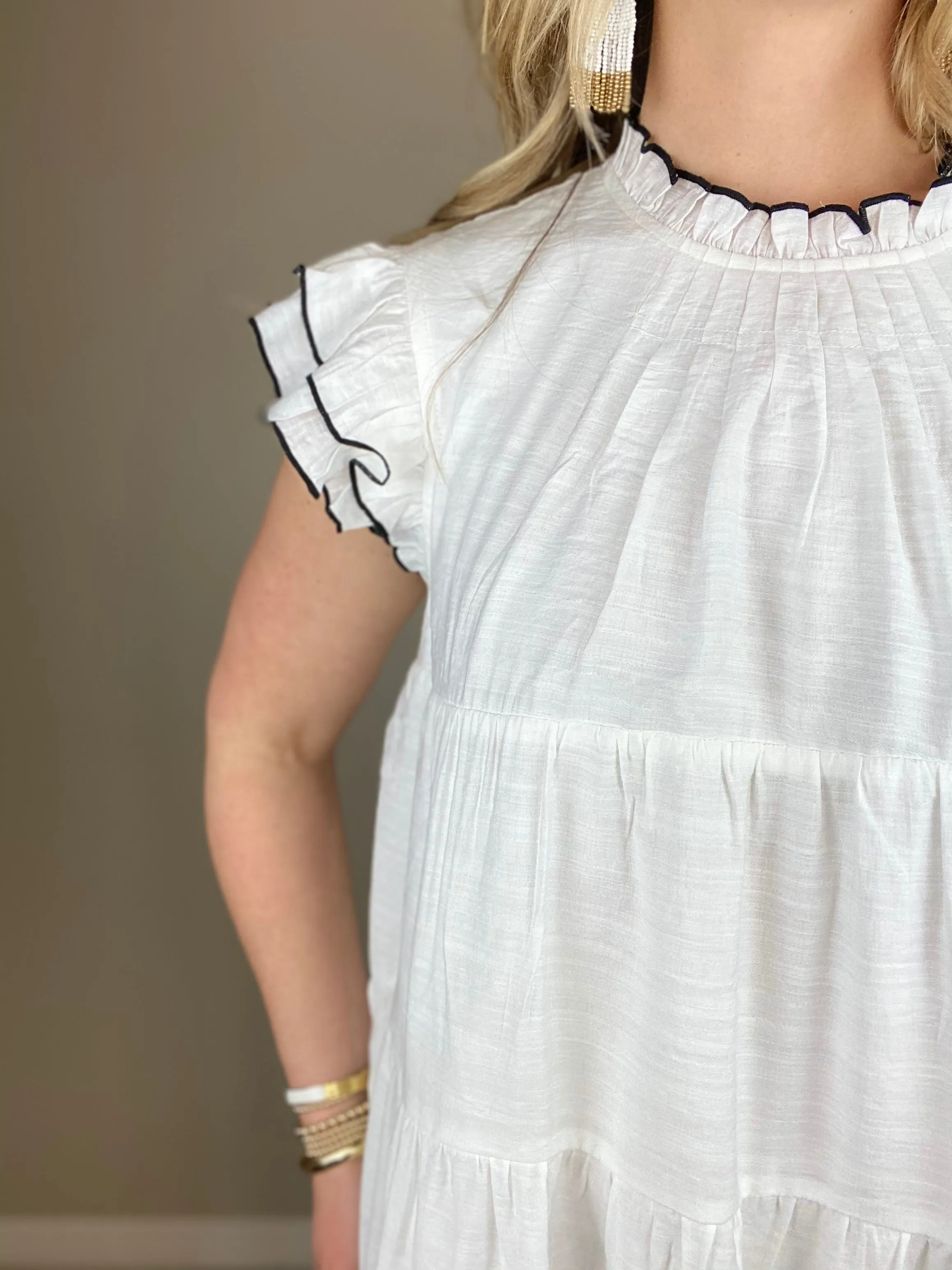 Contrast Stitch White Dress