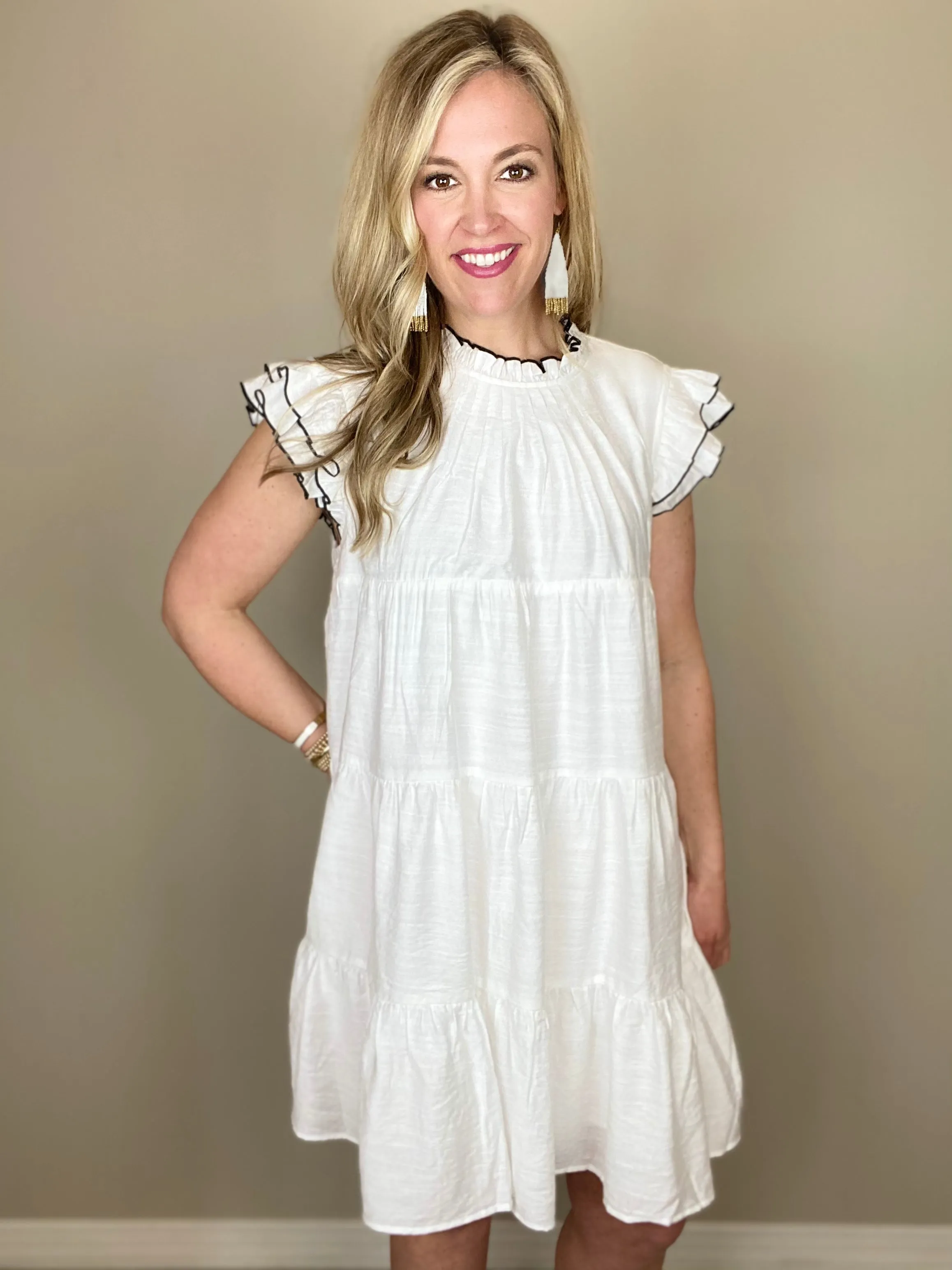 Contrast Stitch White Dress