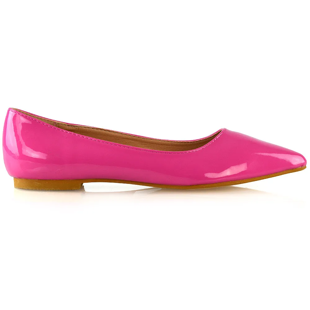 Cordelia Slip on Pointed Toe Flat Ballerina Pump Shoes In Fuchsia Patent