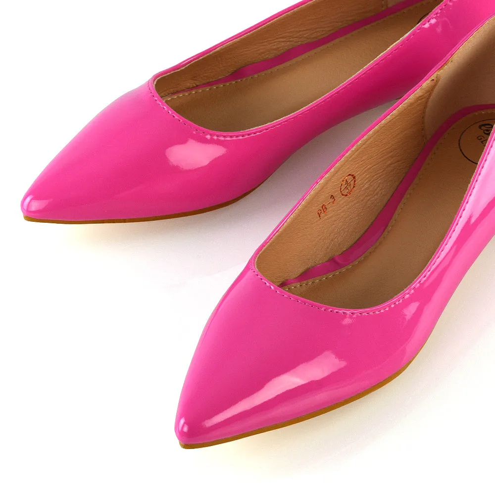 Cordelia Slip on Pointed Toe Flat Ballerina Pump Shoes In Fuchsia Patent