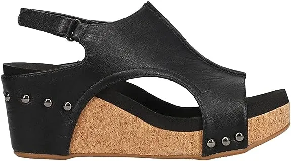 Corkys Women's Carley Wedge Sandal - Black Smooth 30-5316