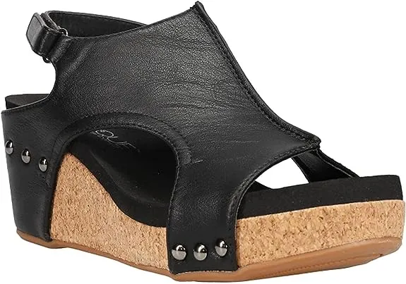 Corkys Women's Carley Wedge Sandal - Black Smooth 30-5316