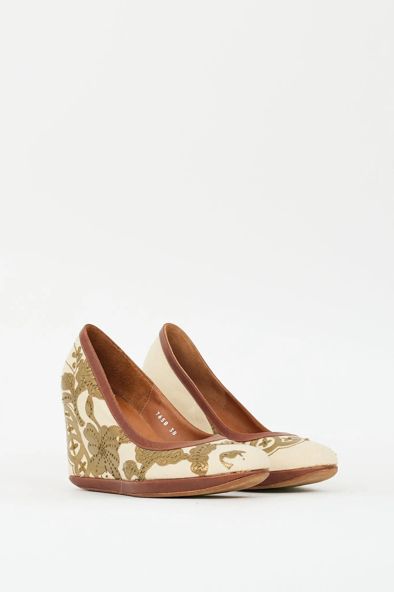 Cream & Multi Canvas Floral Wedge