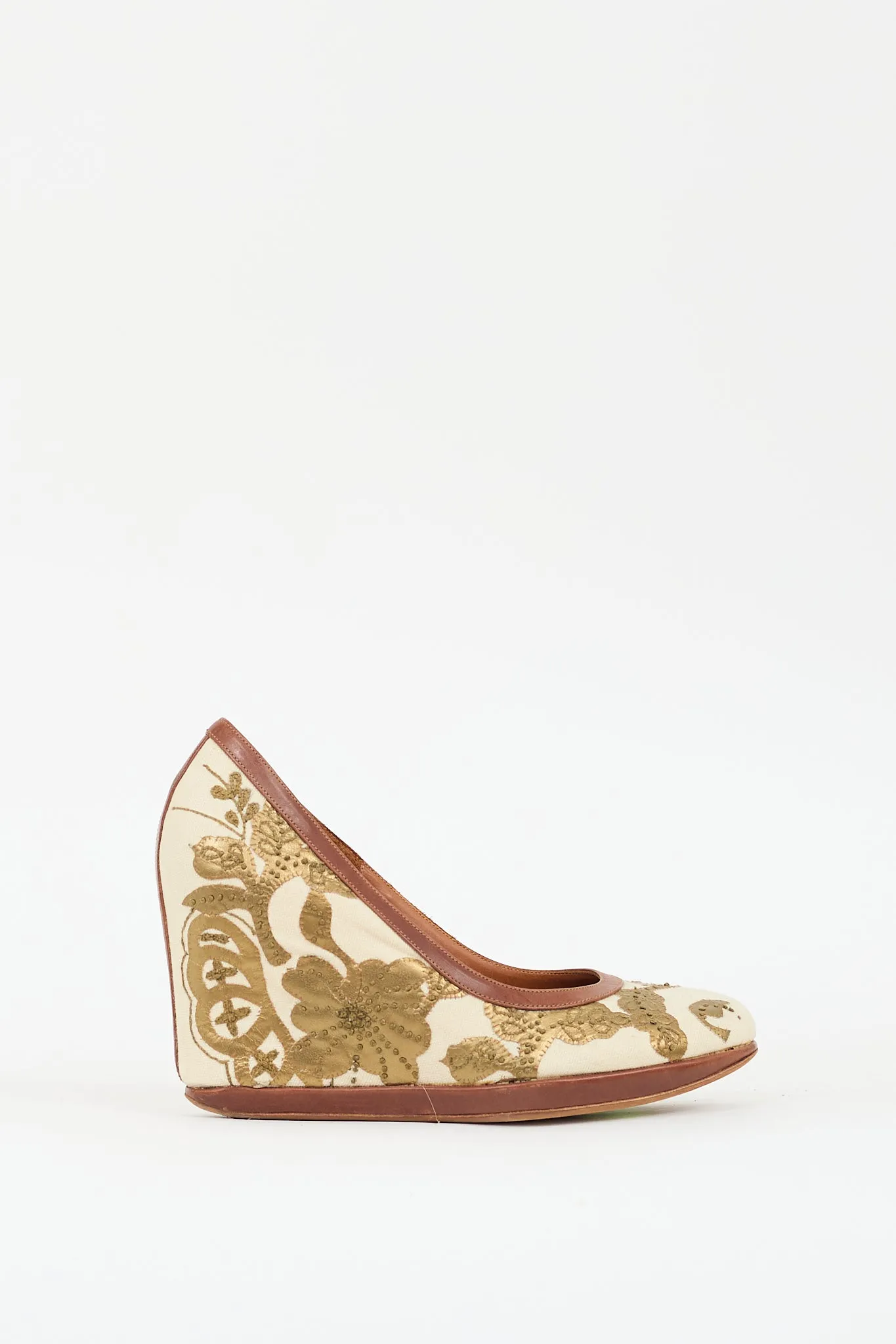 Cream & Multi Canvas Floral Wedge