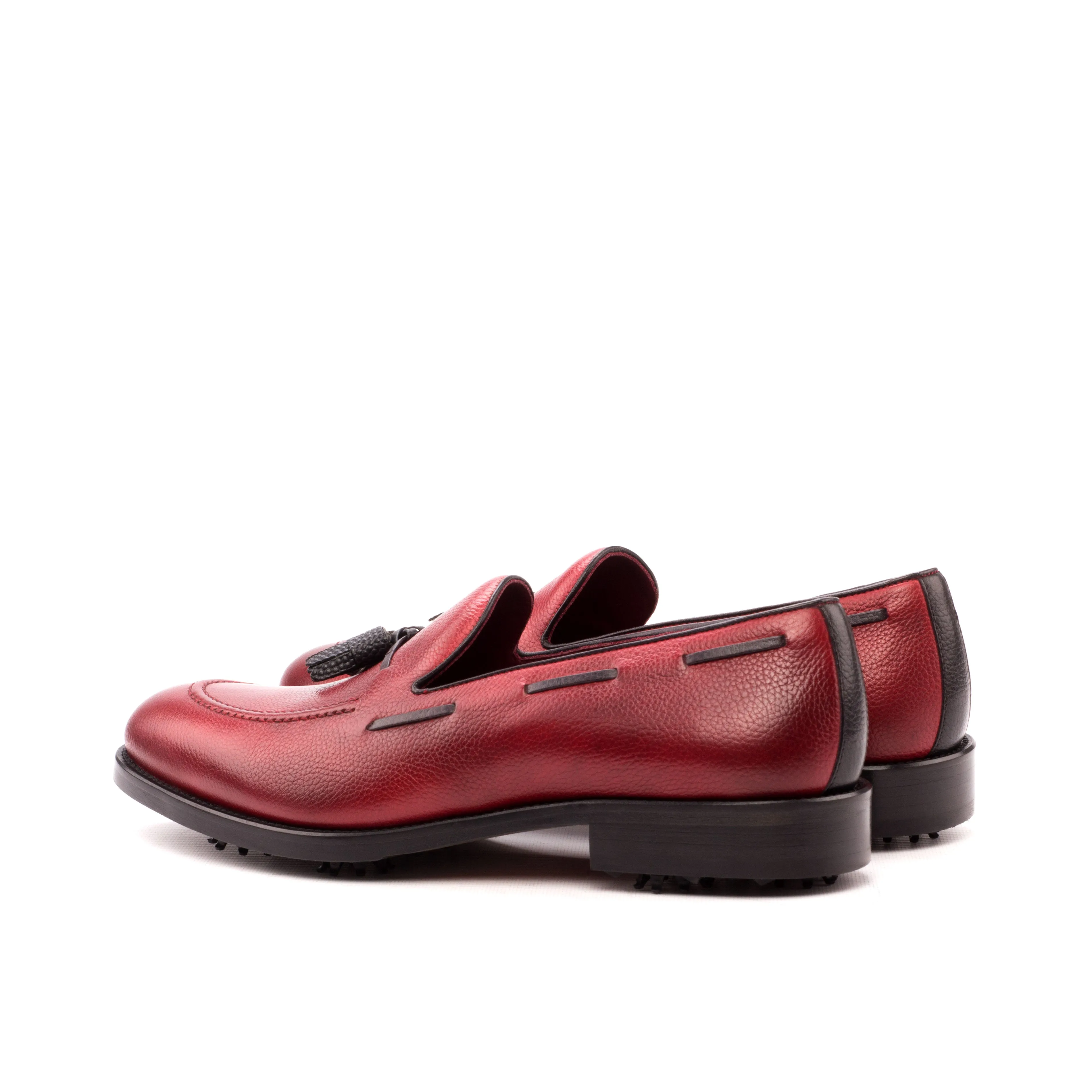 DapperFam Luciano Golf in Red / Black Men's Italian Full Grain Leather & Italian Pebble Grain Leather Loafer