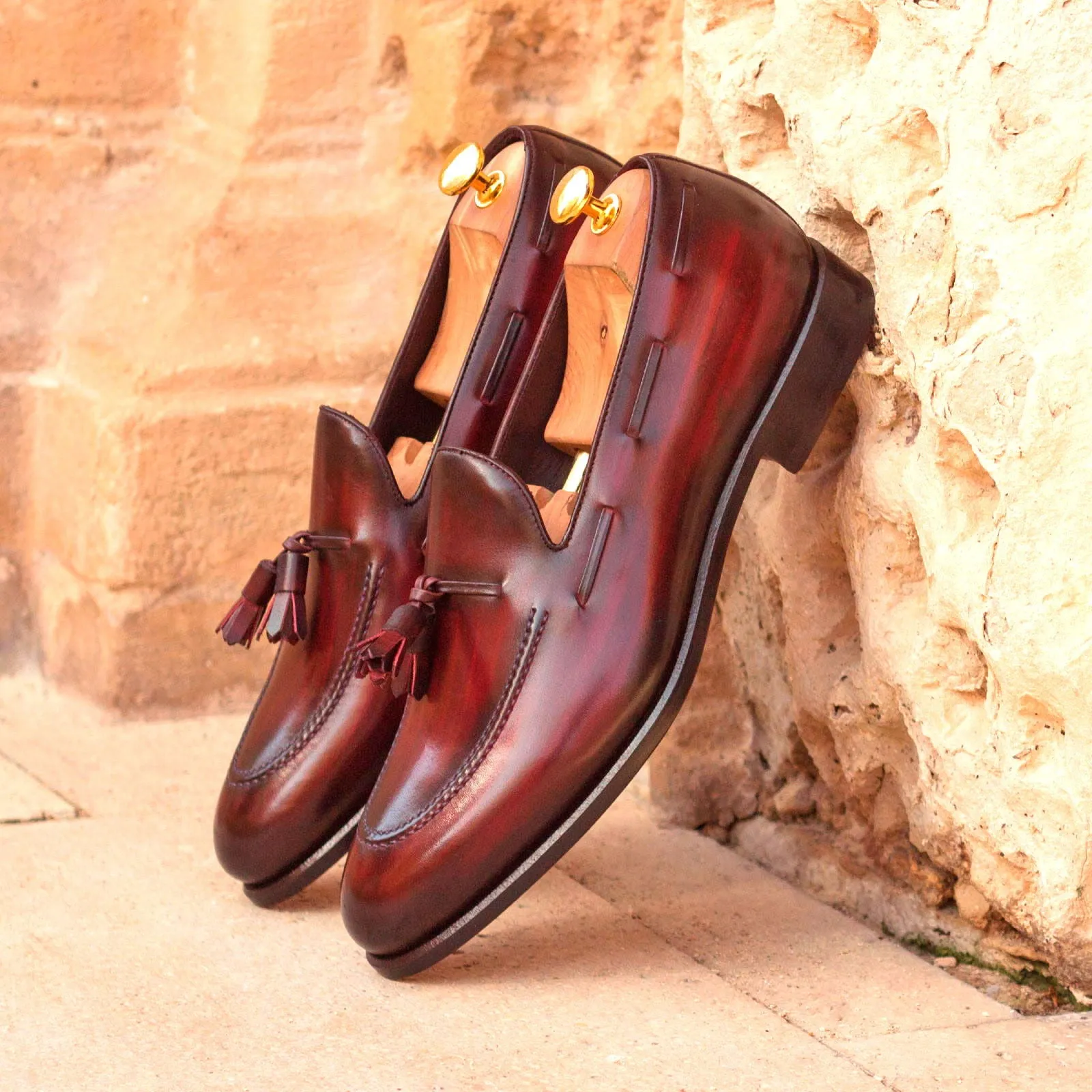 DapperFam Luciano in Burgundy Men's Hand-Painted Patina Loafer