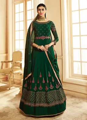 Dark Green Ethnic Multi Embroidered Flared Anarkali Suit