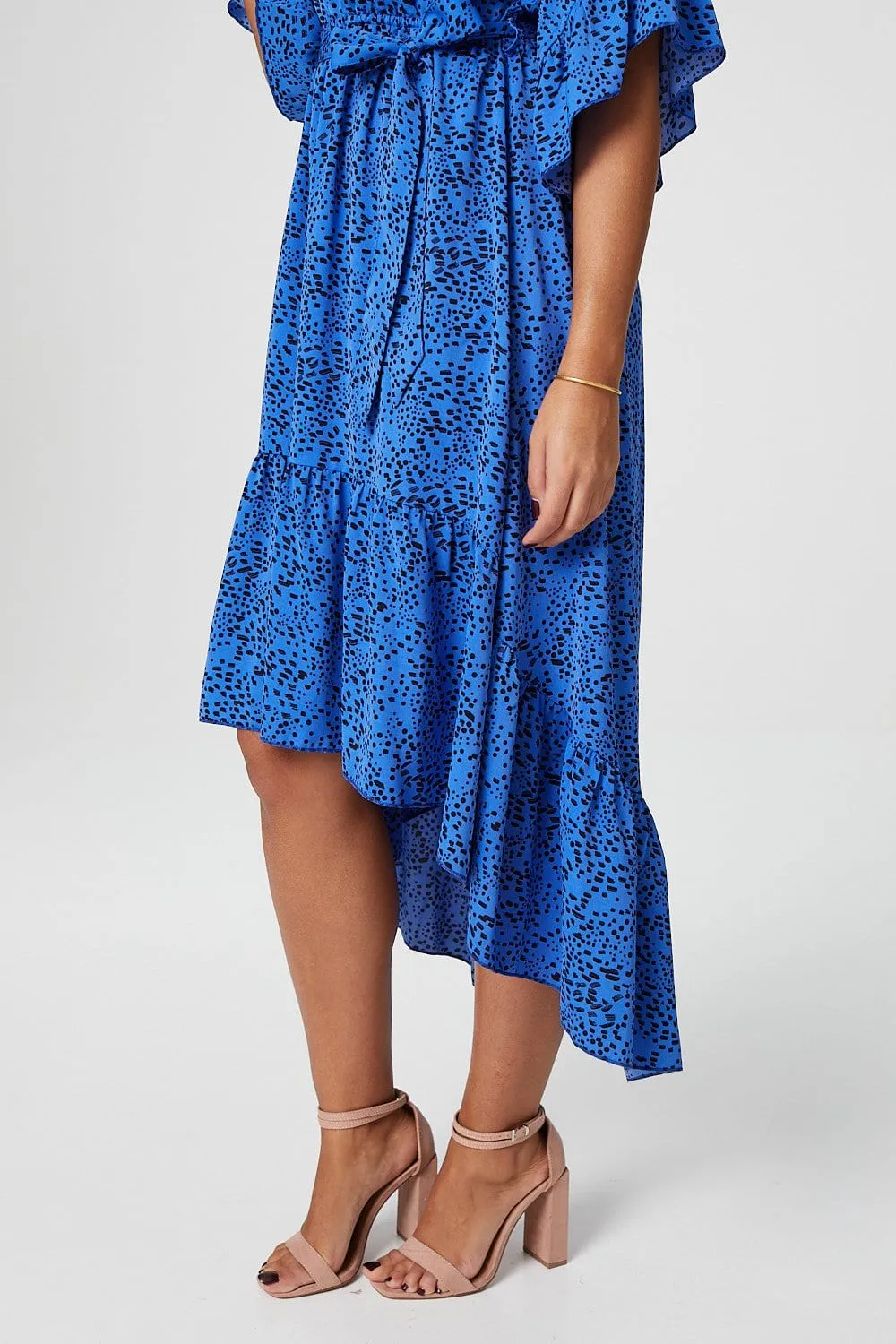 Ditsy Print Wrap Front Midi Dress