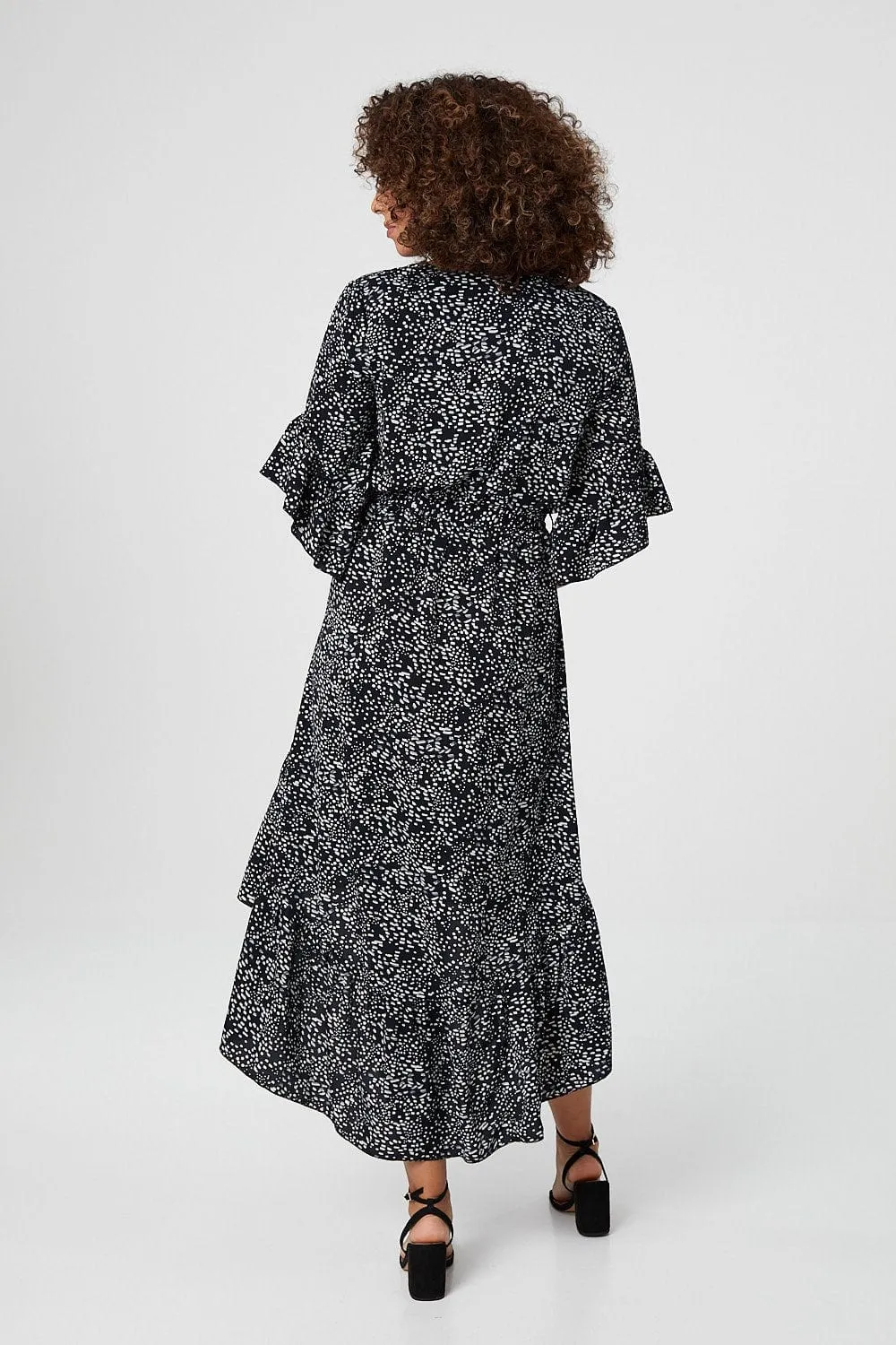 Ditsy Print Wrap Front Midi Dress