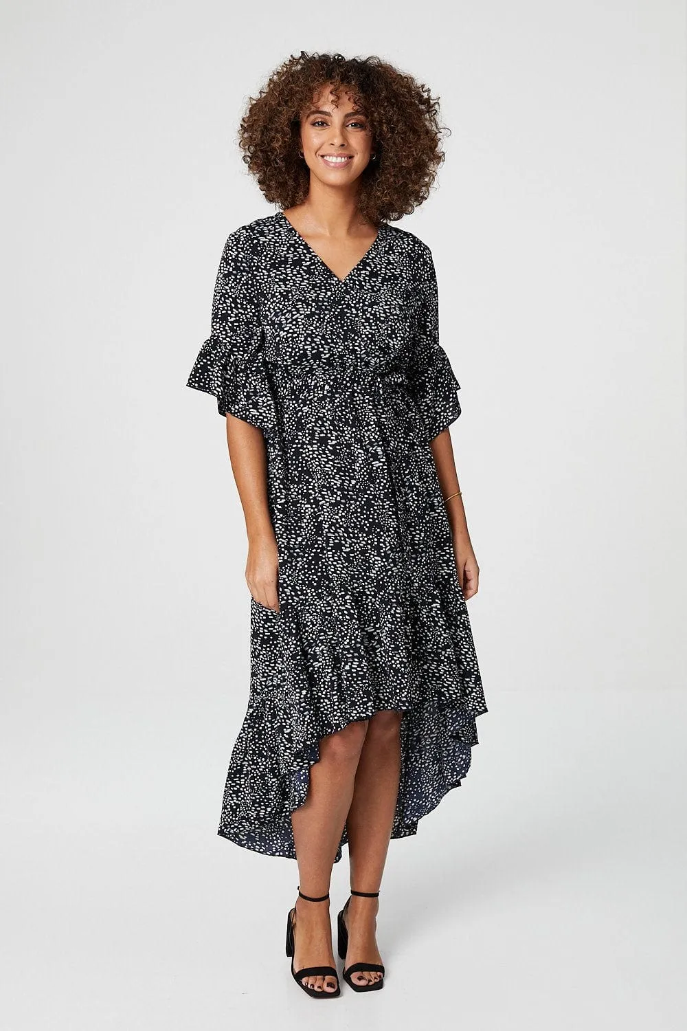 Ditsy Print Wrap Front Midi Dress