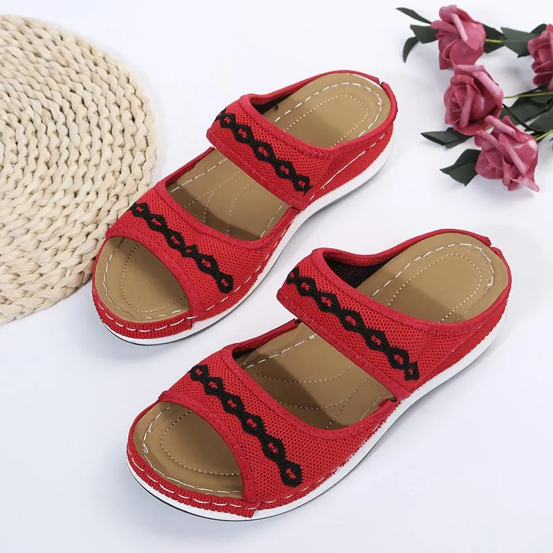 Double Strap Peep Toe Platform Slipper Sandals