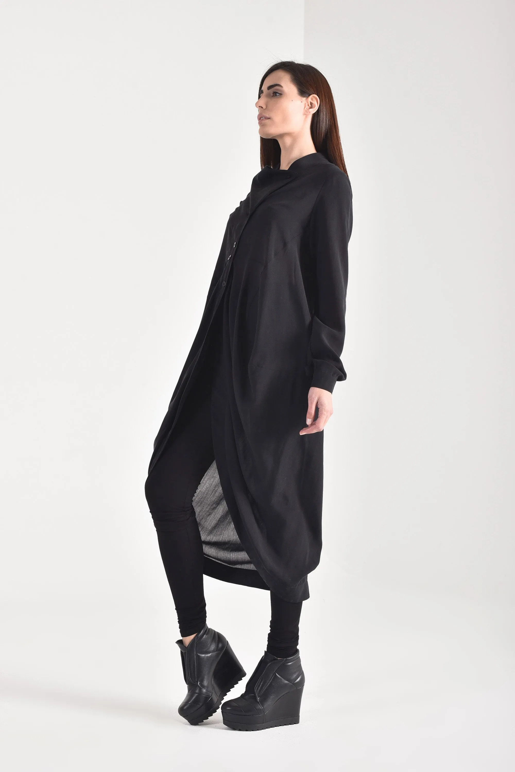 Draped Front Long Shirt