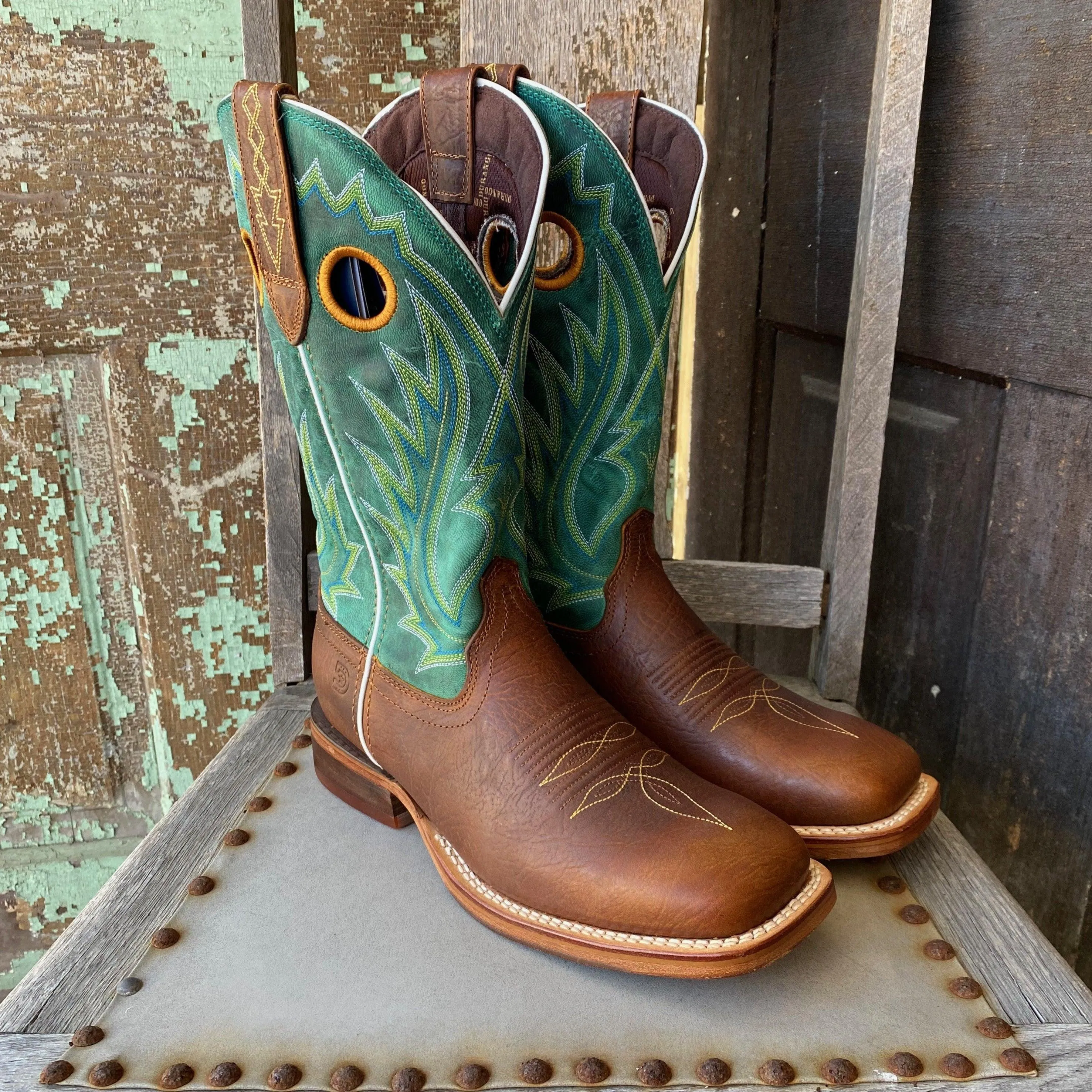 Durango Men's Arena Pro XRT Golden Brown And Turquoise Square Toe Cowboy Boots DDB0308