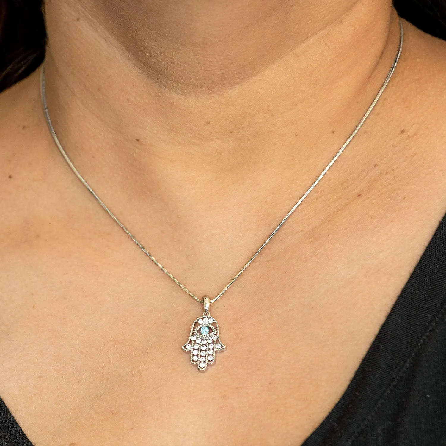 Empire Cove Hamsa Pendant Necklace Silver Toned Rhinestone Fashion Jewelry