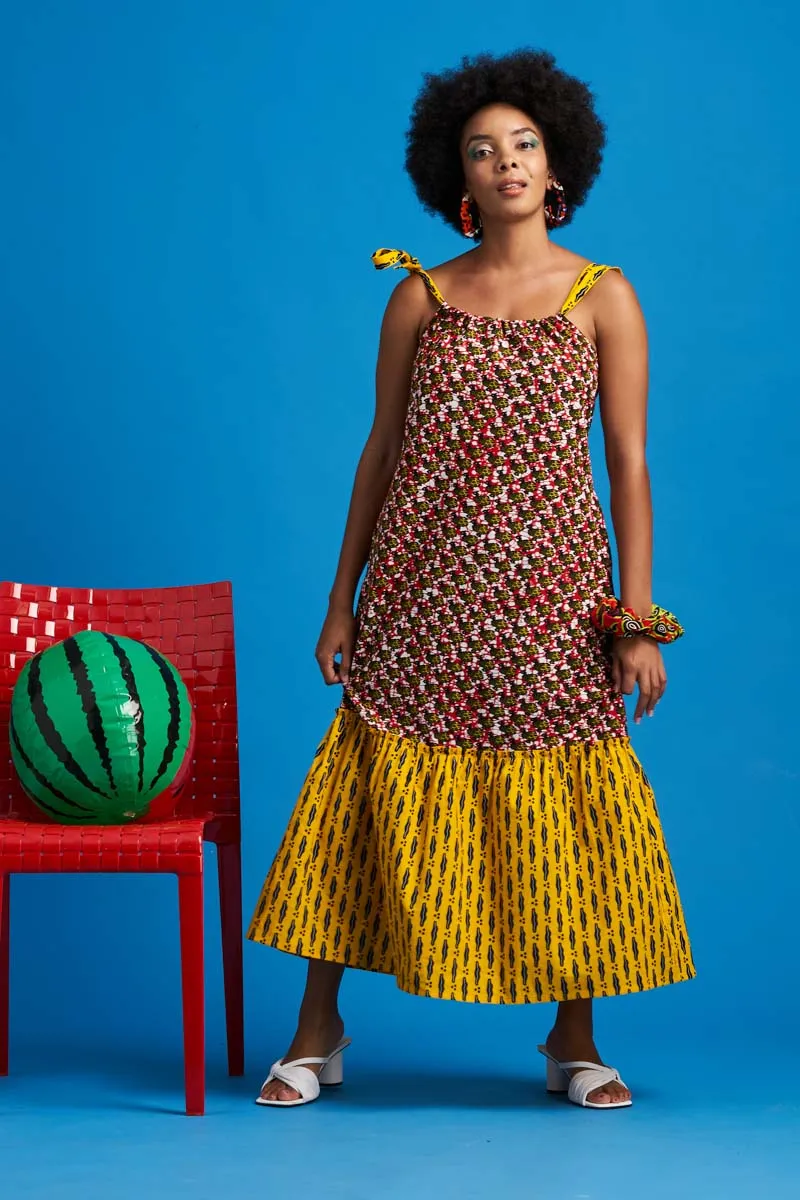 Eya Dress - Yellow/ Red Print