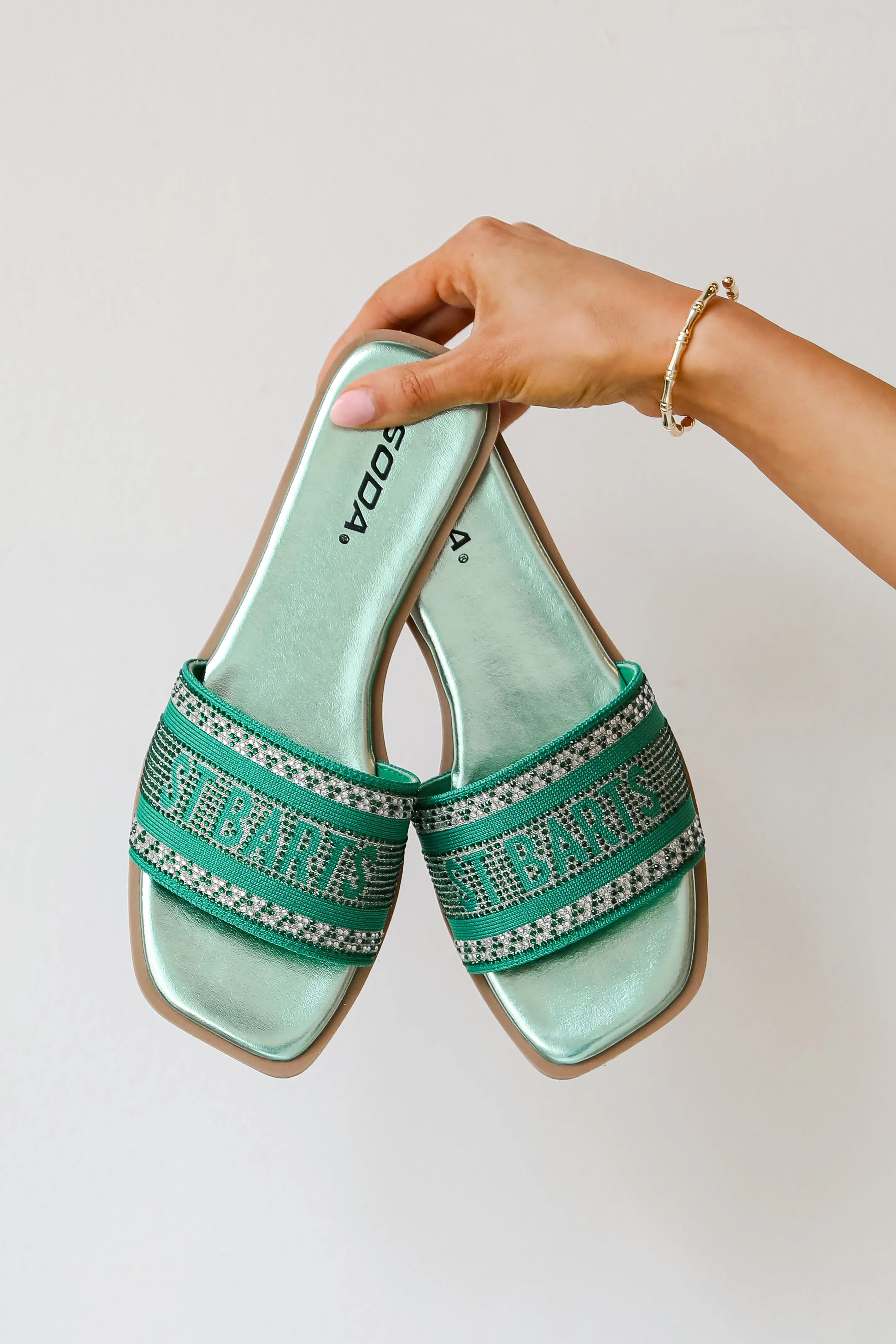 FINAL SALE - St. Barts Green Rhinestone Slide Sandals