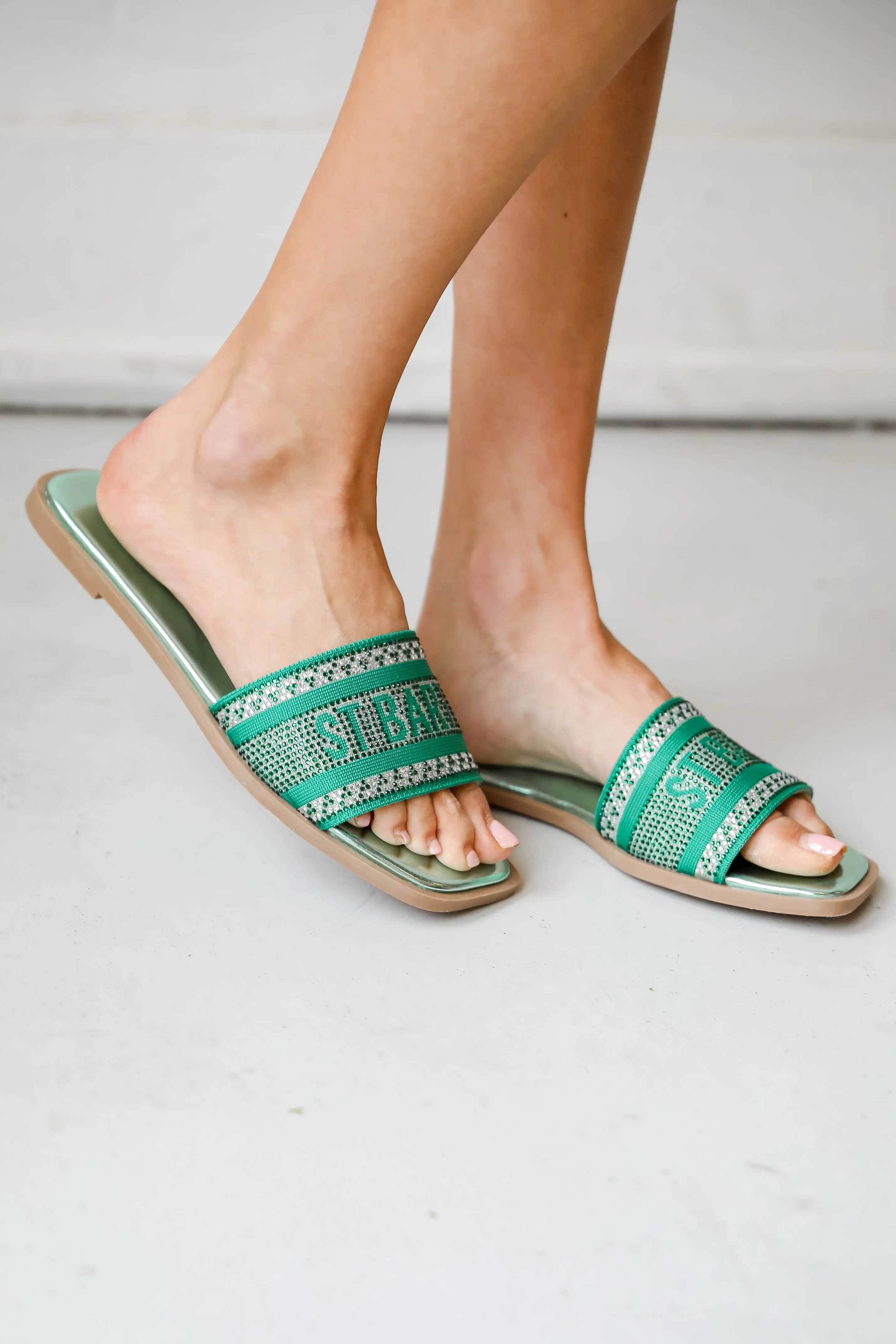 FINAL SALE - St. Barts Green Rhinestone Slide Sandals