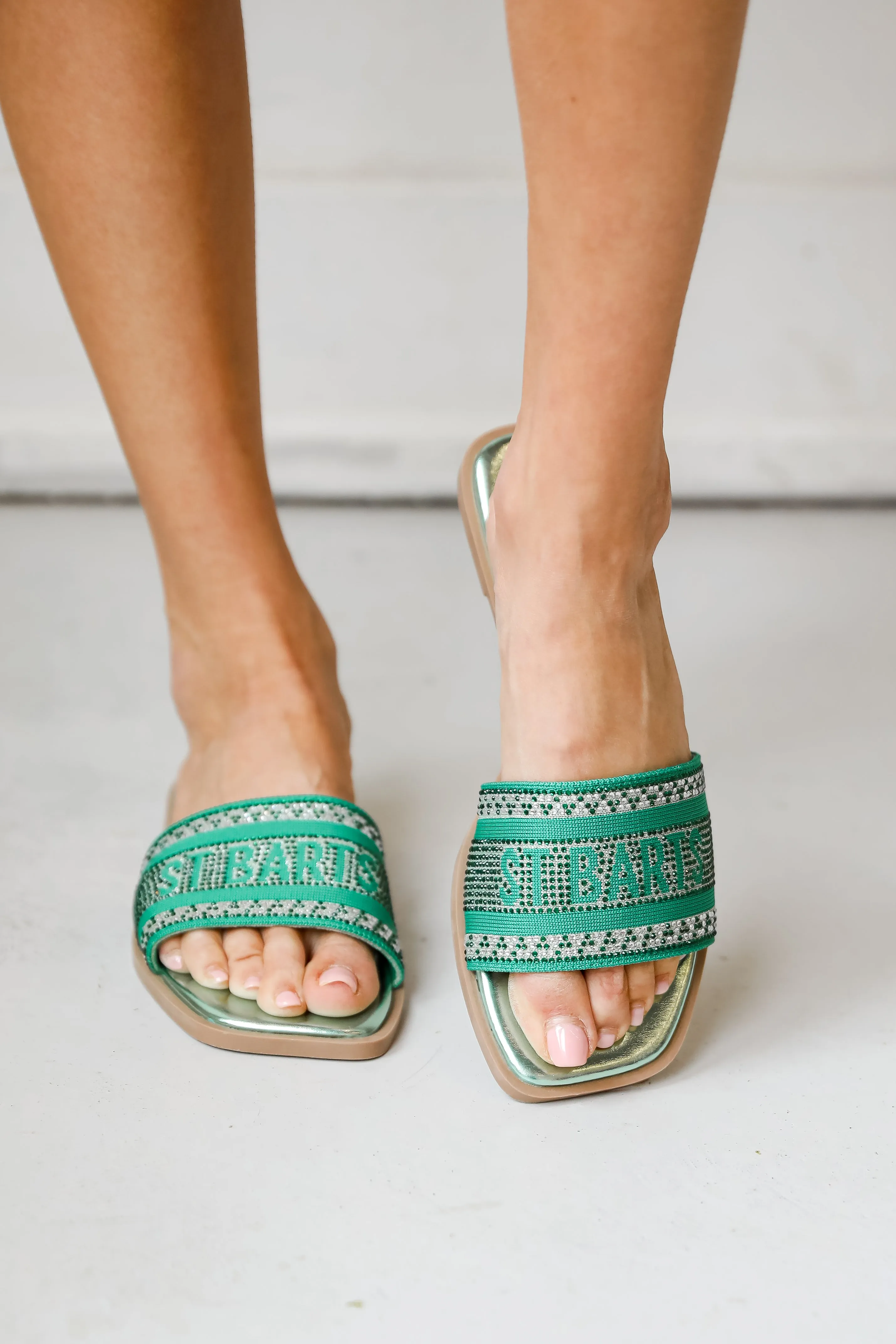 FINAL SALE - St. Barts Green Rhinestone Slide Sandals