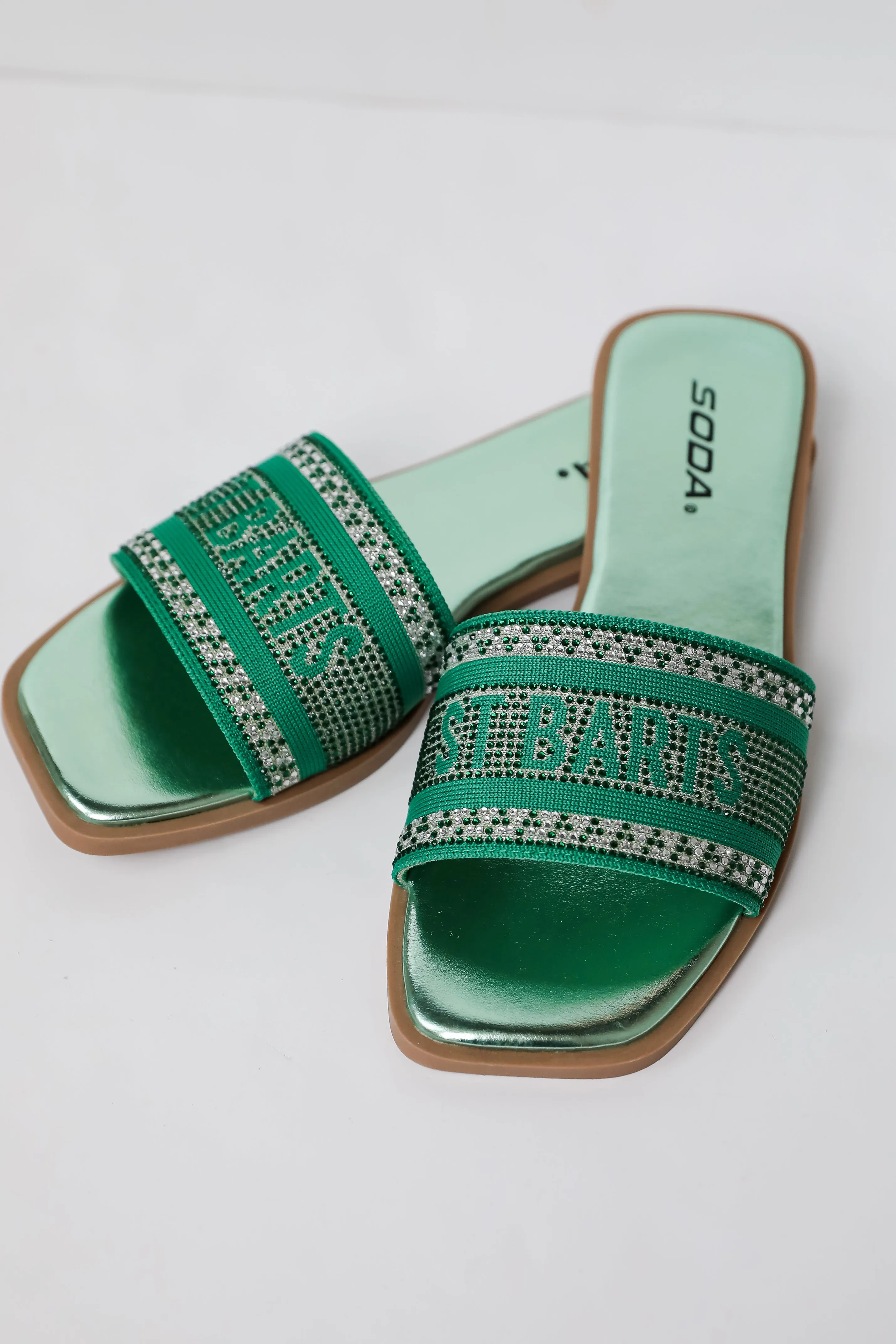 FINAL SALE - St. Barts Green Rhinestone Slide Sandals