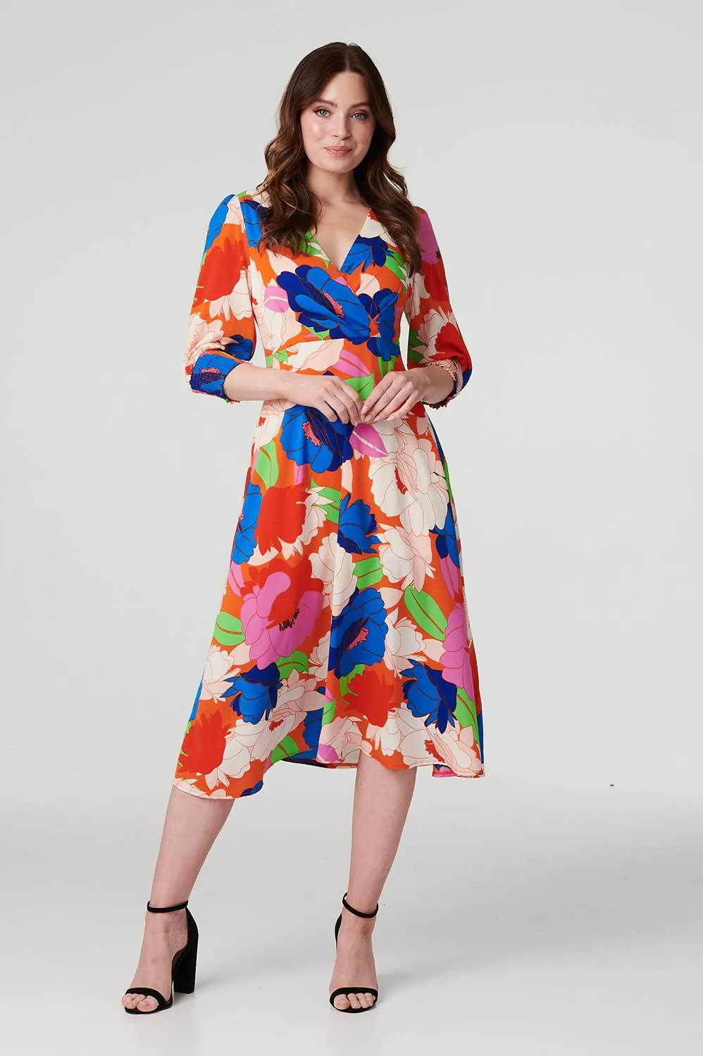 Floral 3/4 Sleeve Midi Dress