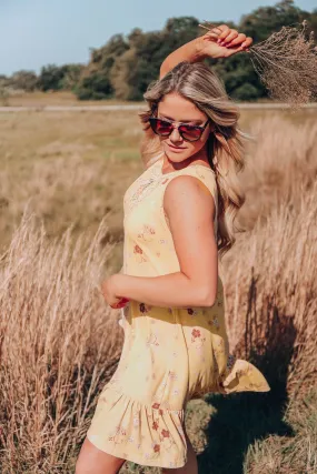 Floral Boho Sleeveless Dress - Mustard