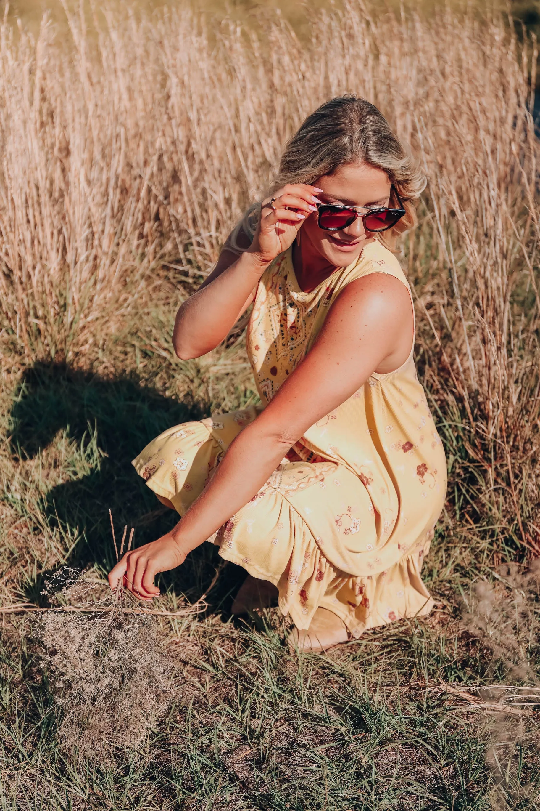 Floral Boho Sleeveless Dress - Mustard