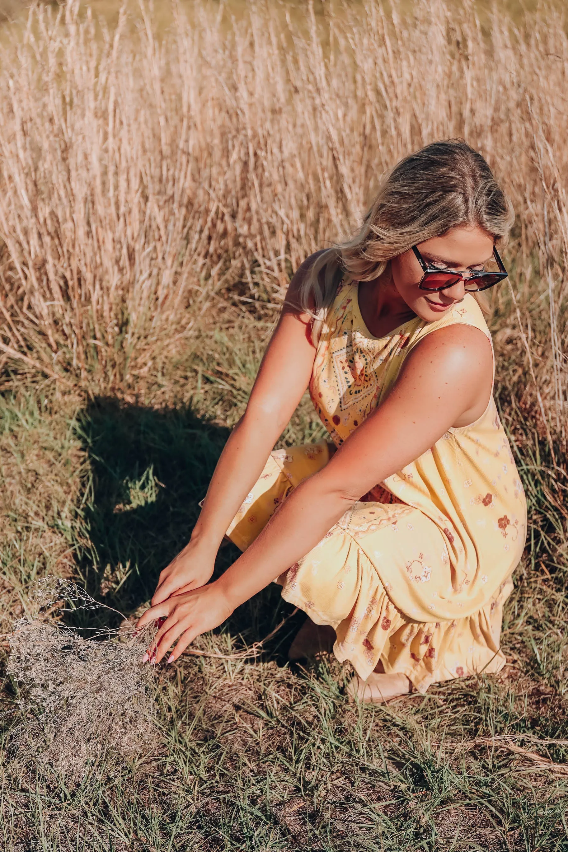 Floral Boho Sleeveless Dress - Mustard