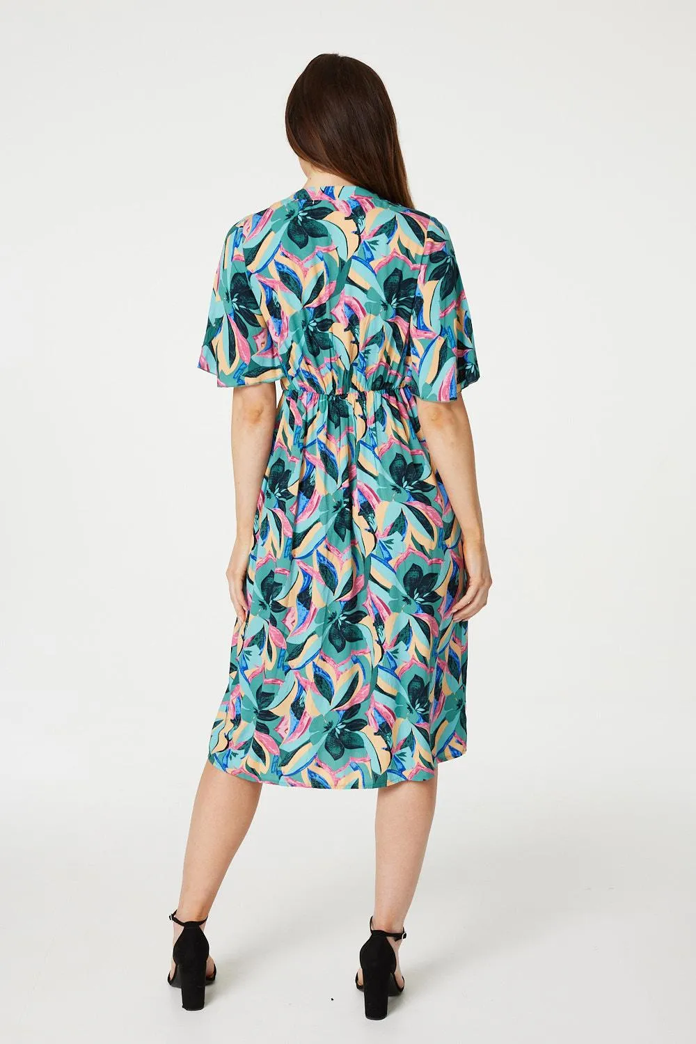 Floral Tie Front Midi Dress