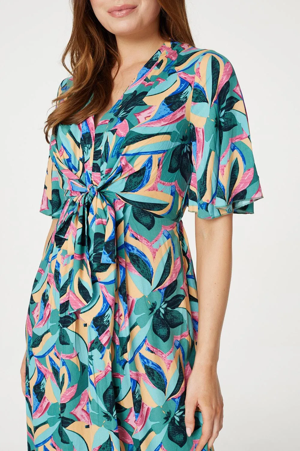 Floral Tie Front Midi Dress