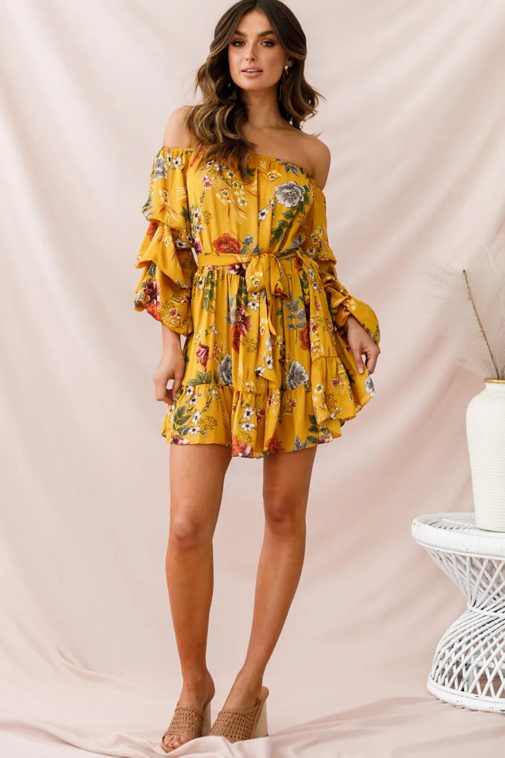 Frida Off-Shoulder Waist Tie Dress Yellow